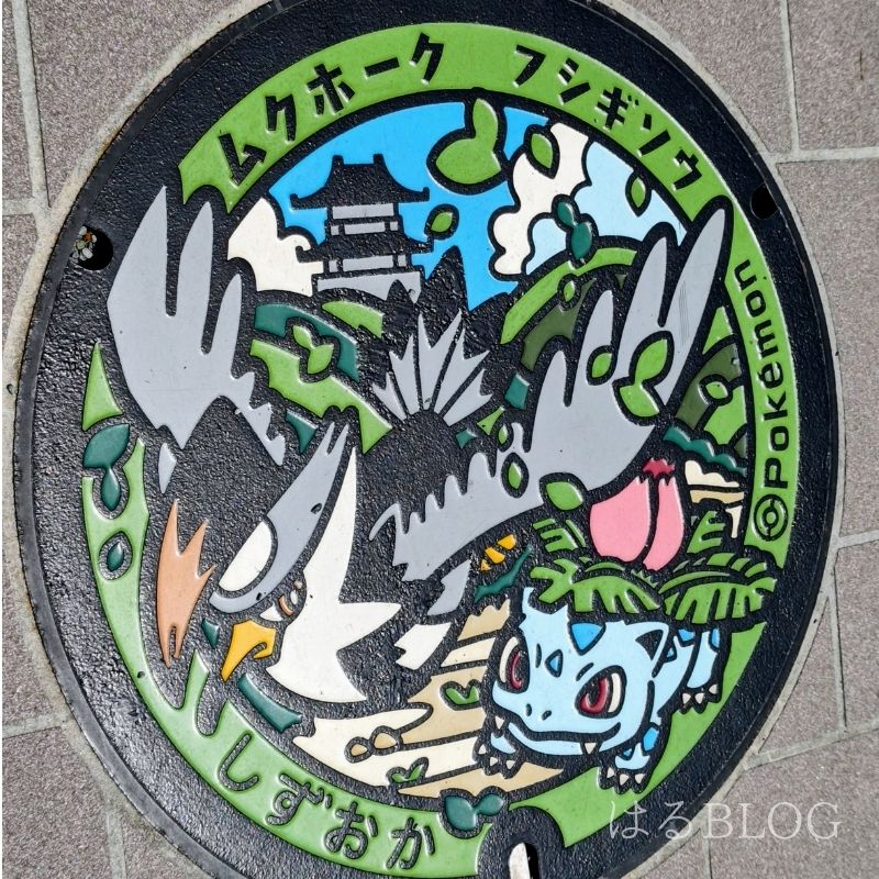 静岡市のポケモンマンホール:ムクホーク・フシギソウ